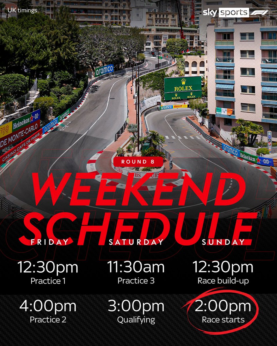 All the timings you need for the most famous F1 race of them all 💎🇲🇨