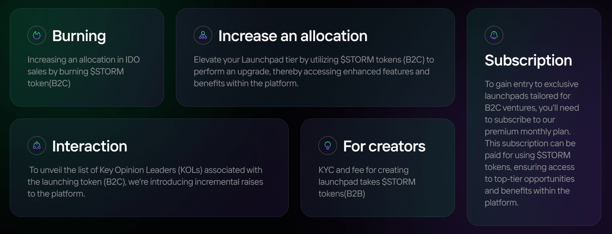 3/ $STORM is a utility token with a 1% commission, 10% revenue buyback, and coin burning. Use it to access premium launches via user subscriptions or create launchpads & pass KYC as a project.

🟣Platform launch: May 2024
🟣FDV: $8M
🟣IMC: $489,2K
🟣TTS: 10M