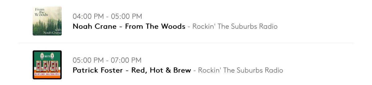 Rockin' the Suburbs Radio (@suburbsradio) on Twitter photo Today on Suburbs Radio:
4 PM ET: From The Woods w/ <a href="/FromTheWoods79/">FromTheWoods</a>
5 PM: Red, Hot & Brew w/<a href="/themrpatty/">Pat Foster</a>
Tune in at Suburbsradio.com or on our dedicated iOS app. Today on Suburbs Radio:
4 PM ET: From The Woods w/ <a href="/FromTheWoods79/">FromTheWoods</a>
5 PM: Red, Hot & Brew w/<a href="/themrpatty/">Pat Foster</a>
Tune in at Suburbsradio.com or on our dedicated iOS app.