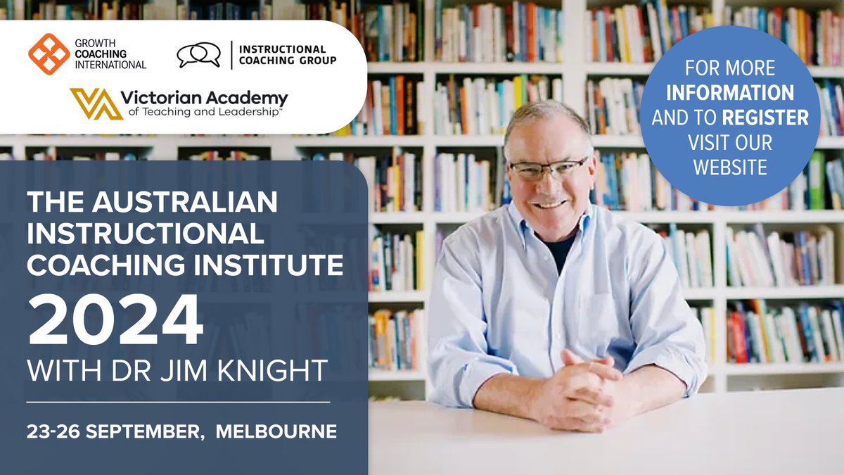 Special Announcement! 📢 We are thrilled to share the Instructional Coaching Institute is returning to Australia in 2024! Join @jimknight99 for this focused and intensive PD opportunity based on over 20 years of research. Registrations are open now 👇 growthcoaching.com.au/courses/instru…