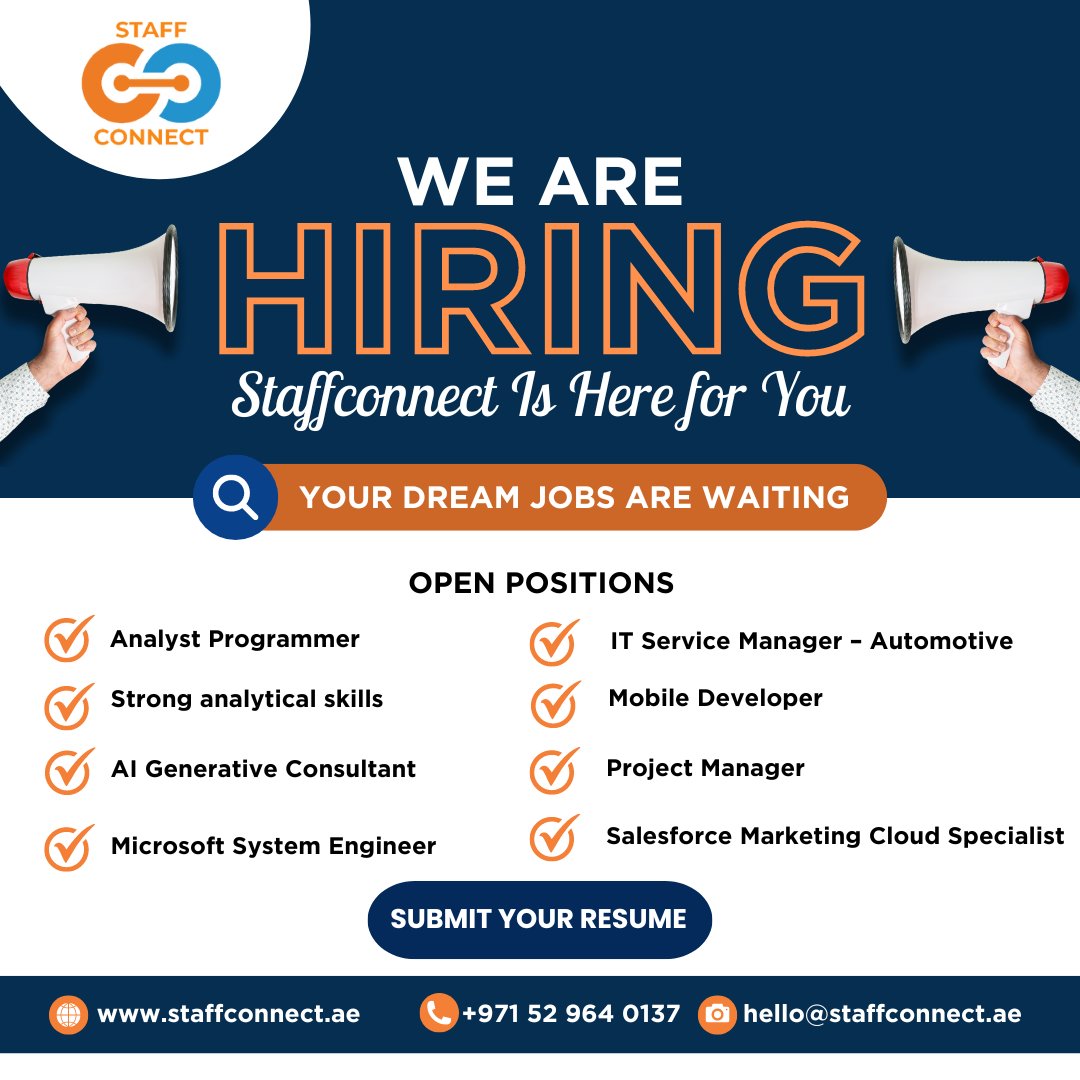 staffconnectuae's tweet image. We Are Hiring Open Position

🌐 staffconnect.ae

#staffconnectuae #analystprogrammer #itservicemanager #automotiveit #analyticalskills #mobiledeveloper #aigenerativeconsultant #projectmanager #microsoftsystemengineer #salesforcemarketingcloud #techcareers #uae #jobseekers