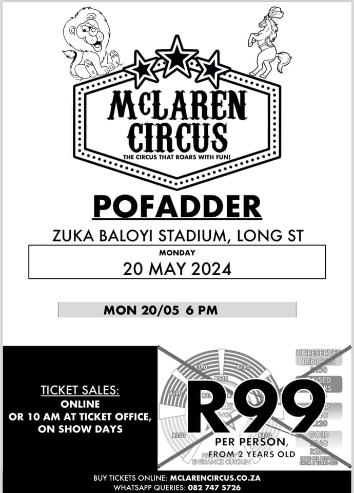 DenzilMclaren's tweet photo. Nothing beats an evening out @mclarenscircus. Catch the next Spectacular Show in #Pofadder Today at 6pm πͺππ©π€‘π₯³πβ€οΈ
Coming Soon to #Upington & #Kathu #NorthernCape #NoordKaap #MondayMotivation
All Show Times: https://t.co/2CJ9WGyTV5
Buy Tickets online: https://t.co/wsY55Vvbk8 https://t.co/arTEwVLqnD