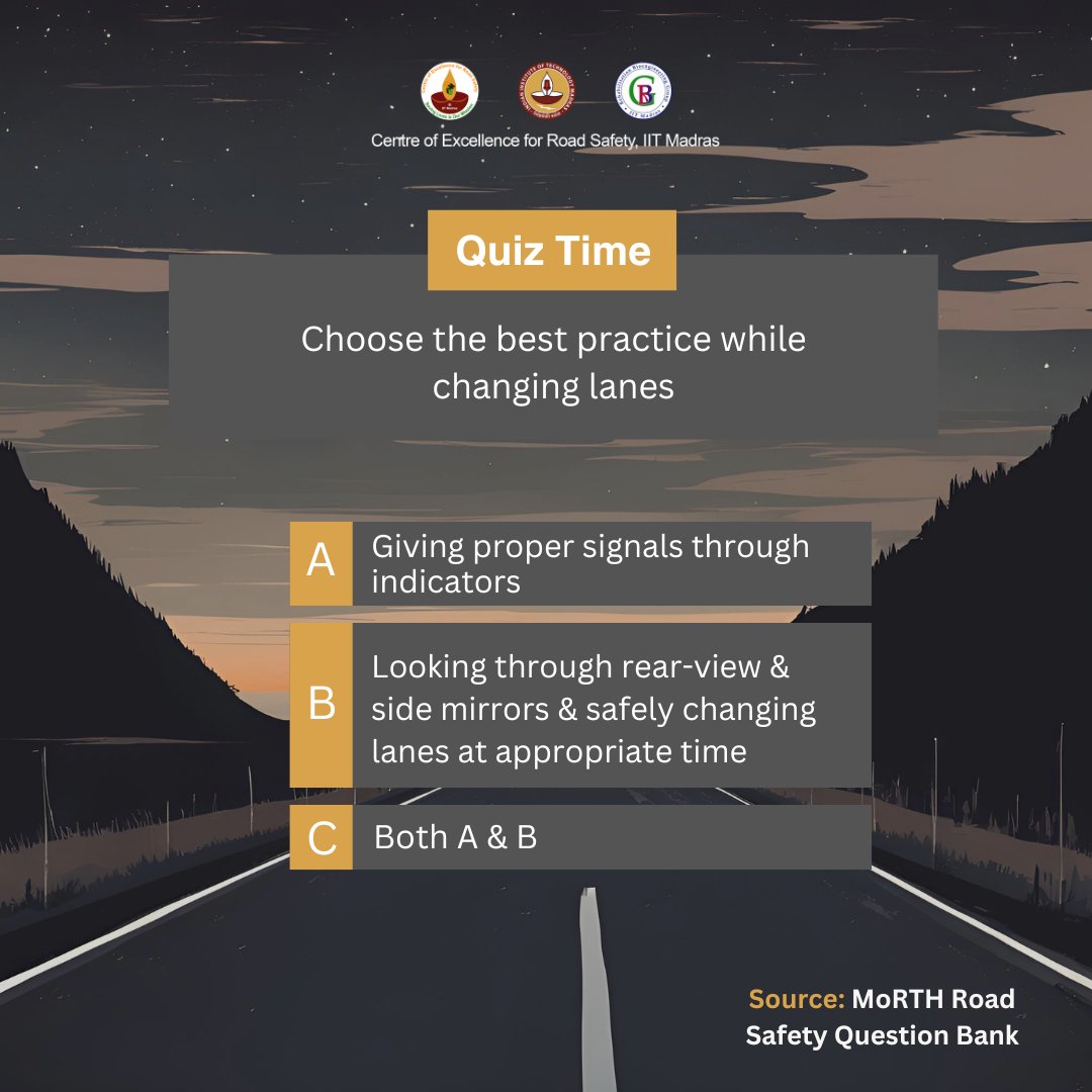 CoERS_IITM's tweet photo. It's time to test you road safety knowledge! What will you do in such a situation? Comment with your answer and stay tuned for more #RoadSafety quizzes.
@vbchennai #RoadSafetyIndia #DrivingInIndia #IndianRoads #SafeDriving https://t.co/u5NNLAxpHI
