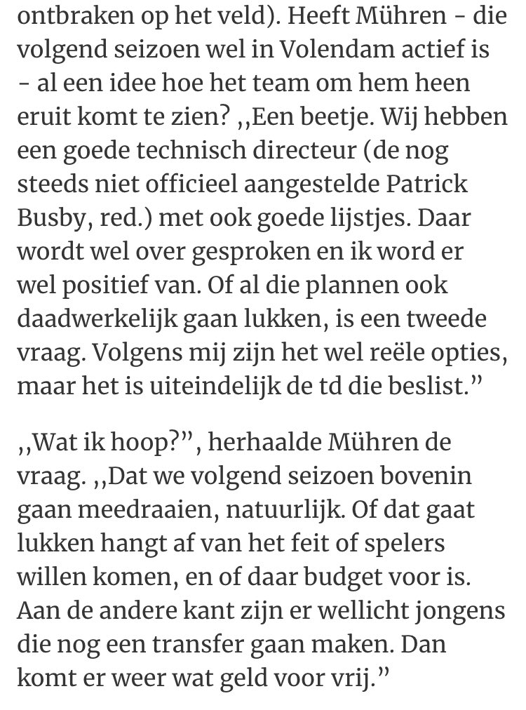 Dit geeft de Volendamse supporter weer klein beetje moed. 

Busby nog niet officieel gepresenteerd, maar nu reeds bezig dus. Met hopelijk een werkbaar spelersbudget.

Bron: <a href="/nhd_sport/">NHD Sport</a>