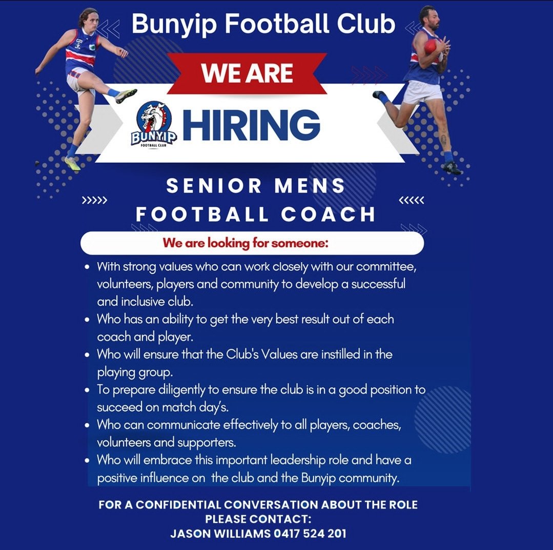 .@BunyipFC are searching for a senior coach for 2025 season and beyond. Details attached in image