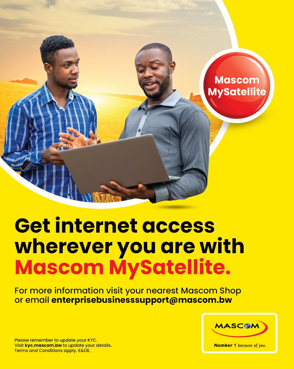 Don't let location limit your connection! With Mascom #MySatelliteService, the world is your Wi-Fi hotspot no matter where you are based. Visit a Mascom Shop or email us at enterprisebusinesssupport@mascom.bw to get connected today. #Number1BecauseOfYou