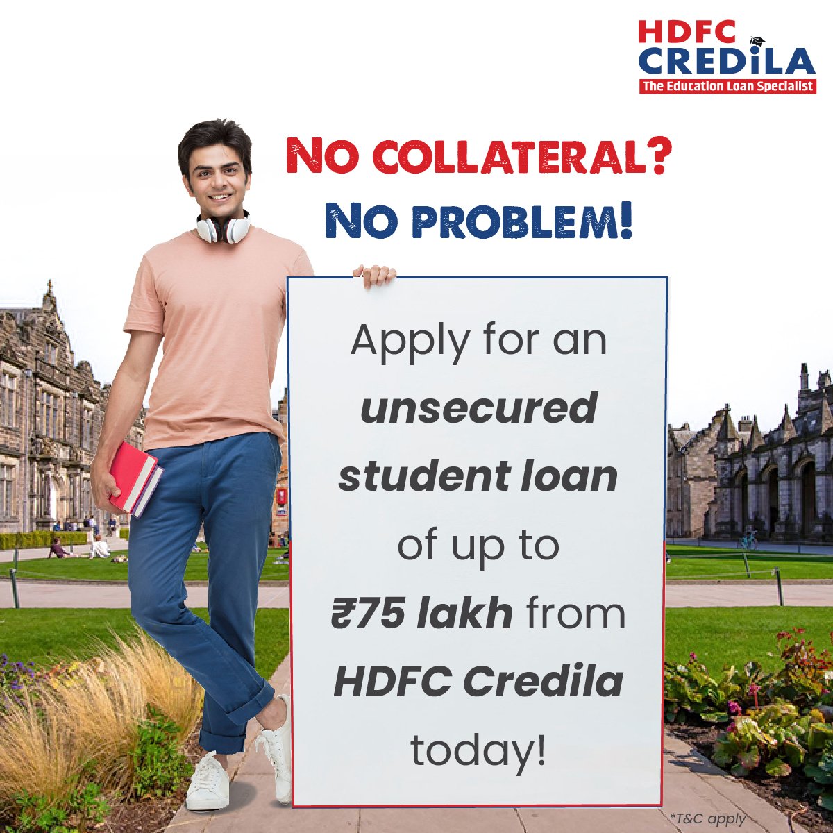 Don't let the lack of collateral deter you from realising your dream of higher education. Learn more about unsecured loans at bit.ly/3TexYDe. *T&C apply #HDFCCredila #EducationLoan #StudentLoan #UnsecuredLoan #CollateralfreeLoan #ApplyNow #EducationFinance #FinanceTips