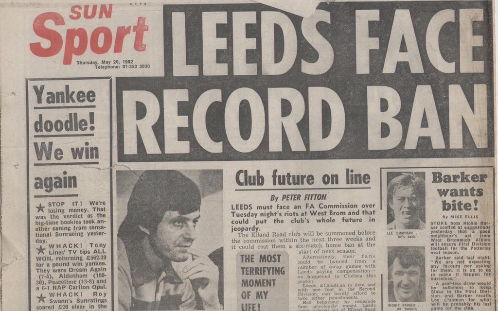 On This Day 1982 #lufc As Leeds United were beating Huddersfield in the West Riding Cup Semi-Final, their relegation to the second division was confirmed after Stoke City beat WBA 3-0.