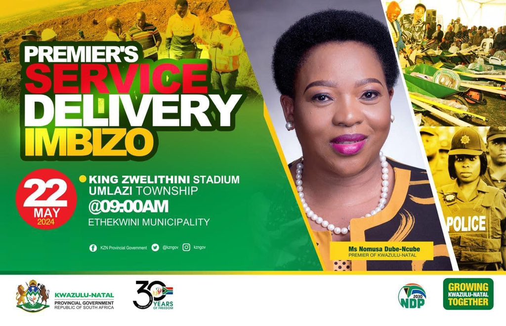 KwaZulu-Natal Provincial Government, led by Premier Nomusa Dube-Ncube, will host a service delivery and crime-fighting imbizo aimed at curbing killings and other crimes which hamper service delivery in Umlazi Township #LeaveNoOneBehind #Imbizo #CrimeStop #servicedelivery