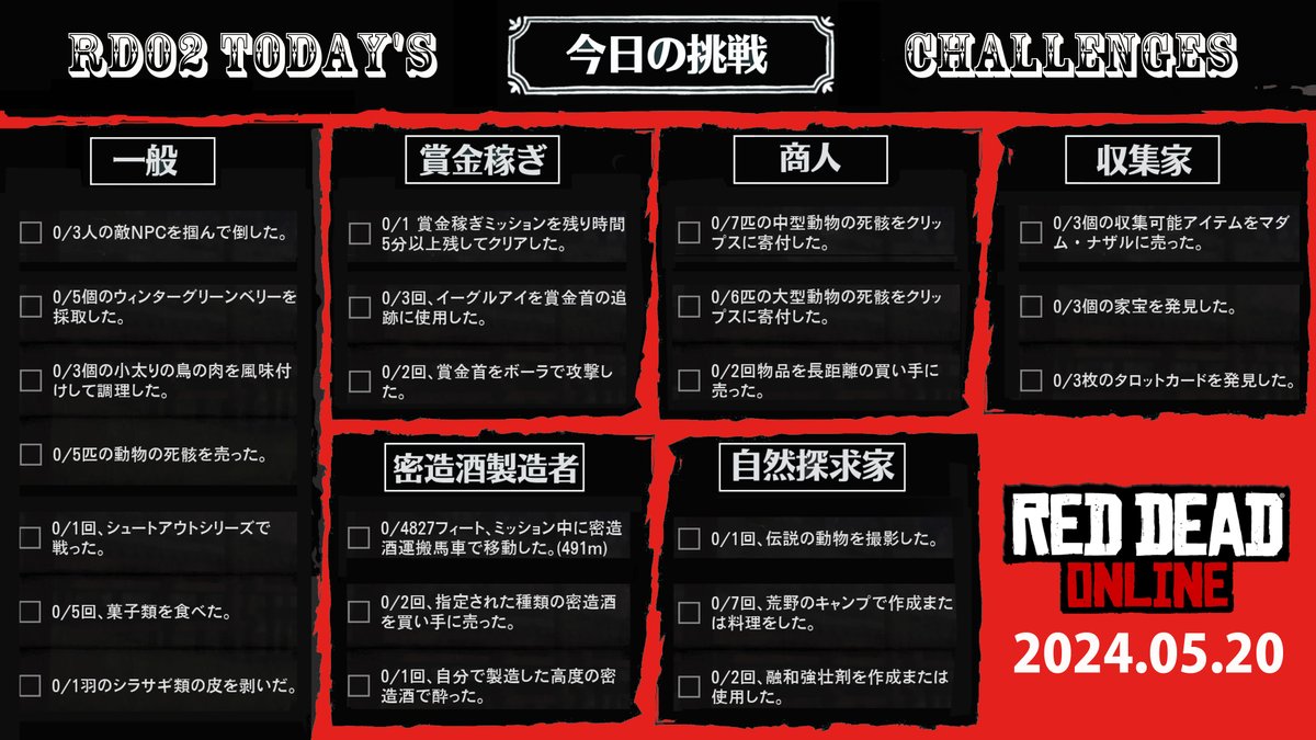 5/20 今日の挑戦 #SaveRedDeadOnline
サービスデー