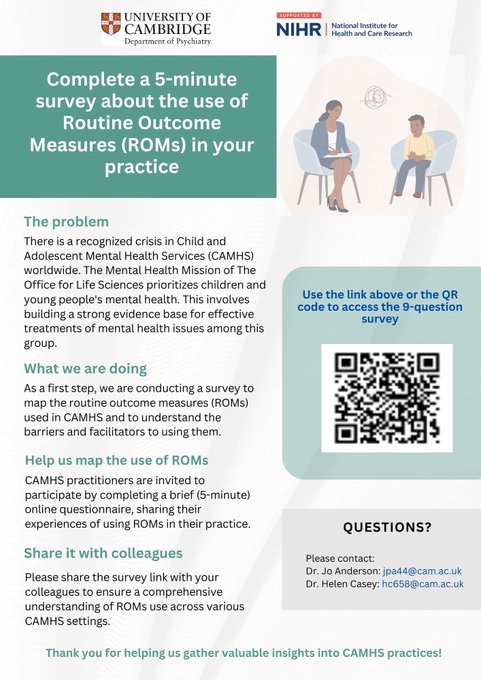 Please complete and/or RT our brief 5-min 9-item survey and help us map use of routine outcome measures in #MentalHealthServices for children and young people.

Please follow the link-

cambridge.eu.qualtrics.com/jfe/form/SV_6A…
