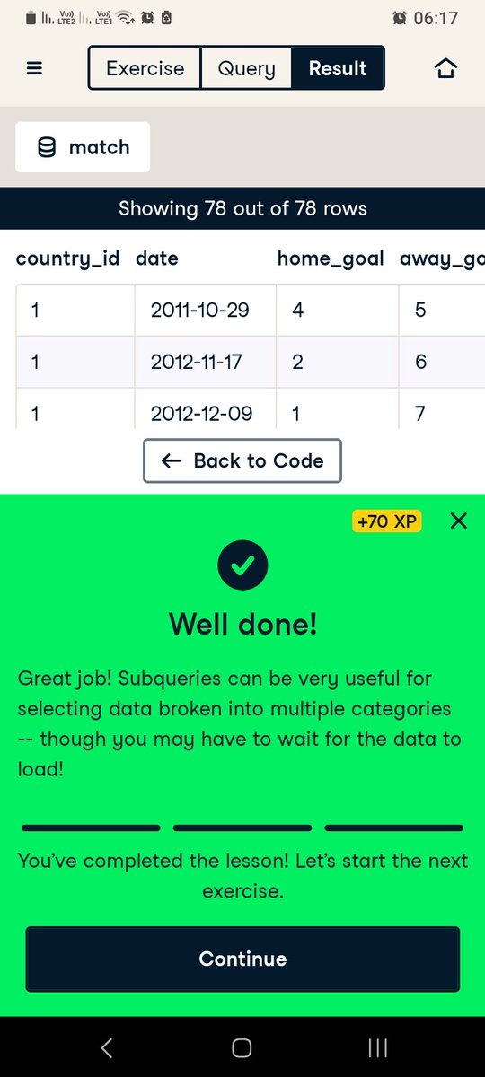 day_one_massive's tweet photo. Day #72 of #100DaysOfALXSE My SQL journey: covered correlated subqueries vs nested subqueries while comparing data #ALX_SE  #I4G #DataCamp #100DaysOfLearning https://t.co/yRgDpJl85O