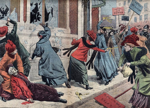 On a single day (March 1st 1912) over a hundred suffragettes went across London smashing windows. If Lord Walney had been around then he'd have demanded a ban on women protesting, supported brutal force feeding & called for the Cat and Mouse Act