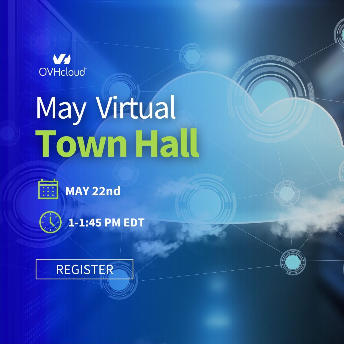 ✉️Join us for our May Town Hall! Take a deep dive into our Public Cloud services such as Managed Databases, Object Storage, Local Zones, and more. 👀🤫You might also get a sneak peek of some future product launches 🎟️Save a seat: ow.ly/O5zw50RxlhH