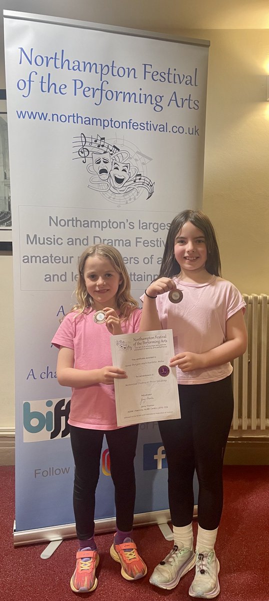 BGS_Arts's tweet photo. Congratulations to everyone who took part in Northampton Festival of the Performing Arts with special mention to Evie & Frances #BGSYear7 (2nd in the Y7 & Y8 Duologue class) and Annie & Charlotte #BGSYear4 (3rd in the All Ages Duet class) #BGSProud #BGSCreative https://t.co/nAhJefBcNH