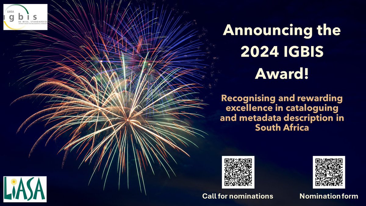 ⭐️Call for nominations is open! ⭐️We are very excited to announce the 2024 LIASA IGBIS Award! Open to all LIASA IGBIS members, this year we will be awarding the winner the attendance fee to this year's LIASA Conference. 
Use the QR codes for more info (URLs in the image Alt text)