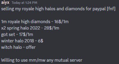 Selling royale high halos and diamond for real money paypal payment (fnf) 
 sell everything in the image
 Willing to use mm/mw
#adoptmetrades #Adoptmetrade #royalehightrades #royalehightrading #royalehighhalos #royalehighselling #adoptmetrades #adoptmetradings #royalehighgiveaway