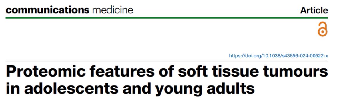 Our new paper 'Proteomic features of soft tissue sarcomas in adolescents and young adults (AYA)' is out in @CommsMedicine! nature.com/articles/s4385… We analyse the proteomic profiles of AYA #sarcomas and compared them with those from older patients. What did we find out? A 🧵1/6