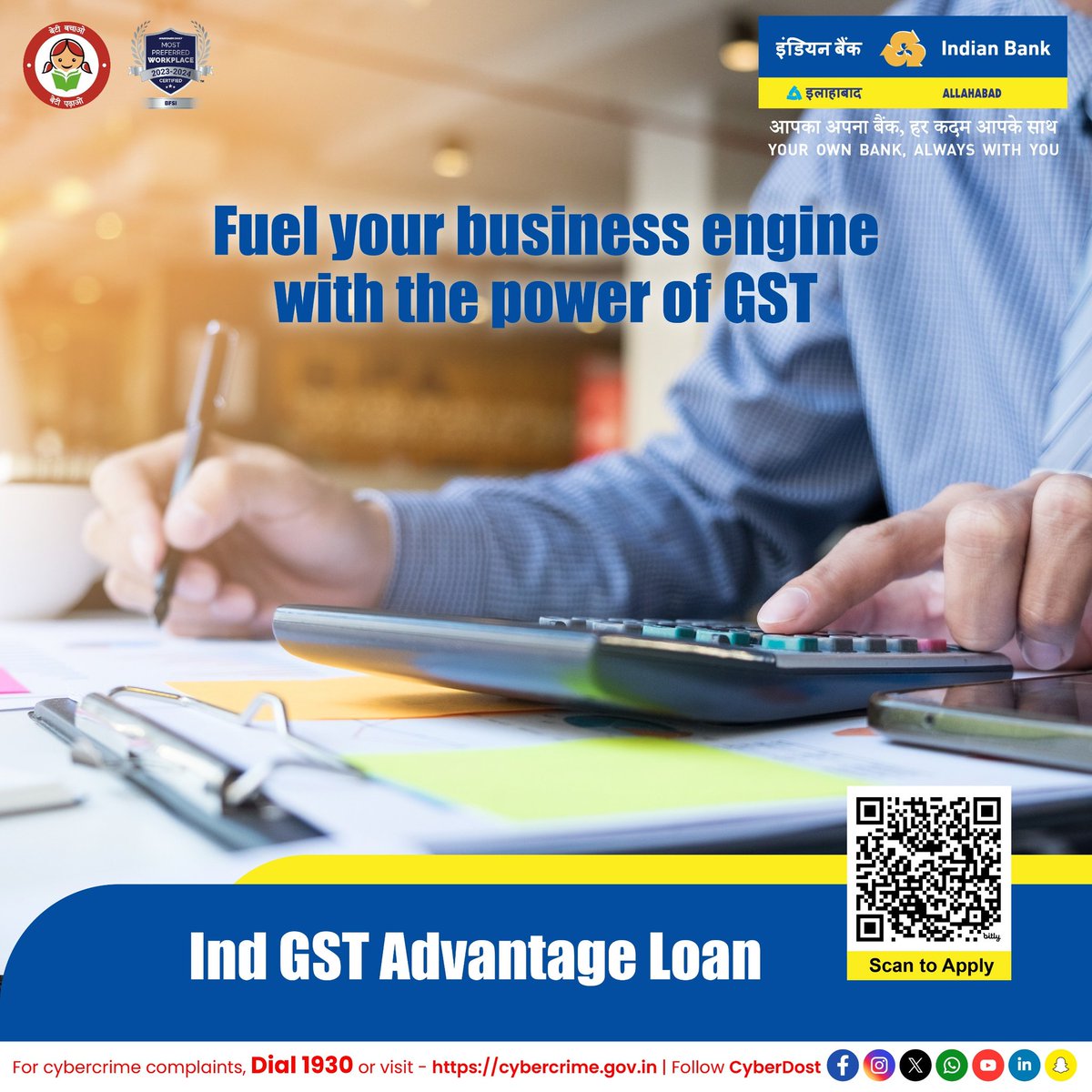 Are you a GST-registered business owner? We have an exclusive loan designed to fuel your ambitions! Introducing Ind GST Advantage Loan scheme - the perfect solution to keep your business thriving with a constant flow of funds. Apply now: bit.ly/IB_IndGSTAdvan… #IndianBank