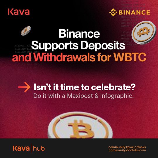 Great news guys, WBTC is now available on Kava EVM and it is listed on Binance. Be a part of BitGo as they endorse Kava Chain as the hub for WBTC in the Cosmos network. It is a significant achievement for the Kava ecosystem. #KavaEVM  #Binance @KAVA_CHAIN