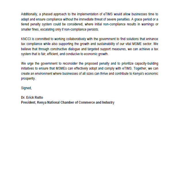 kenya_chamber's tweet photo. STATEMENT ON THE PROPOSED 2 MILLION A MONTH PENALTY FOR NONCOMPLIANCE WITH ETIMS
