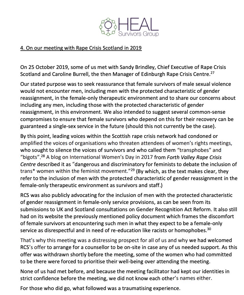 A reminder of what happened when a group of survivors met the directors of Rape Crisis Scotland and Edinburgh Rape Crisis Centre in October 2019 to discuss their concerns about a policy which allowed trans identified males into women only support services. parliament.scot/-/media/files/…