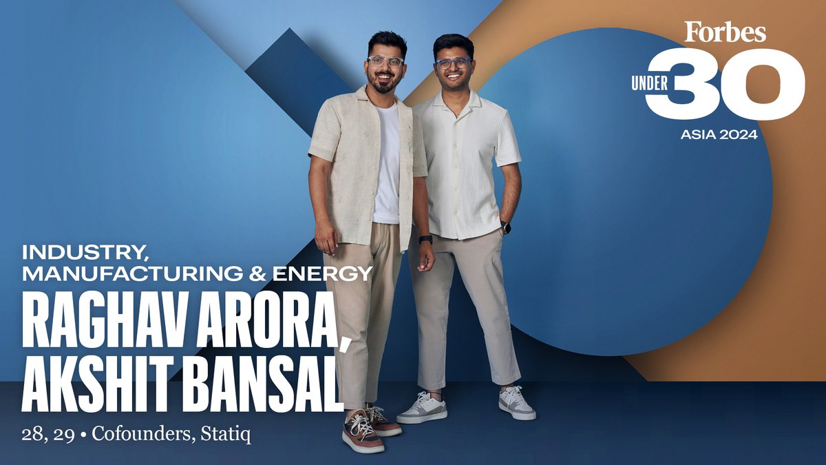 #ForbesU30Asia 2024 listees Akshit Bansal and Raghav Arora's @StatiqIndia provides a nationwide network of charging stations for electric cars, buses, trucks and three-wheelers in India. Check out the full list here: on.forbes.com/6012diRGu
