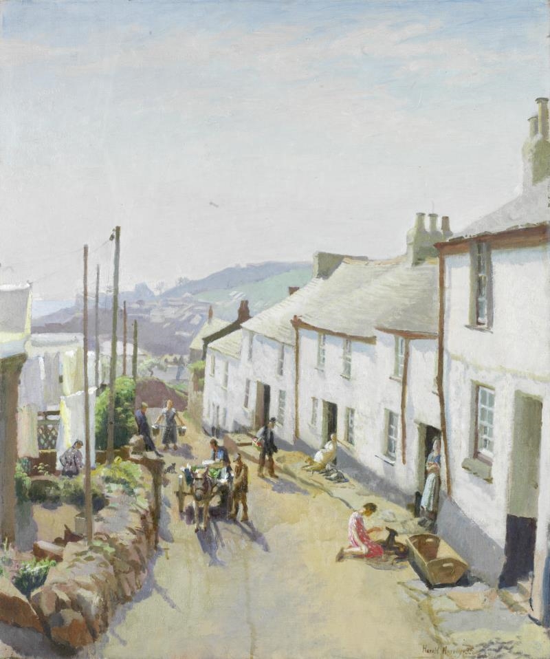 Old Newlyn by Harold Harvey 1935 (Private Collection). Cornwall.