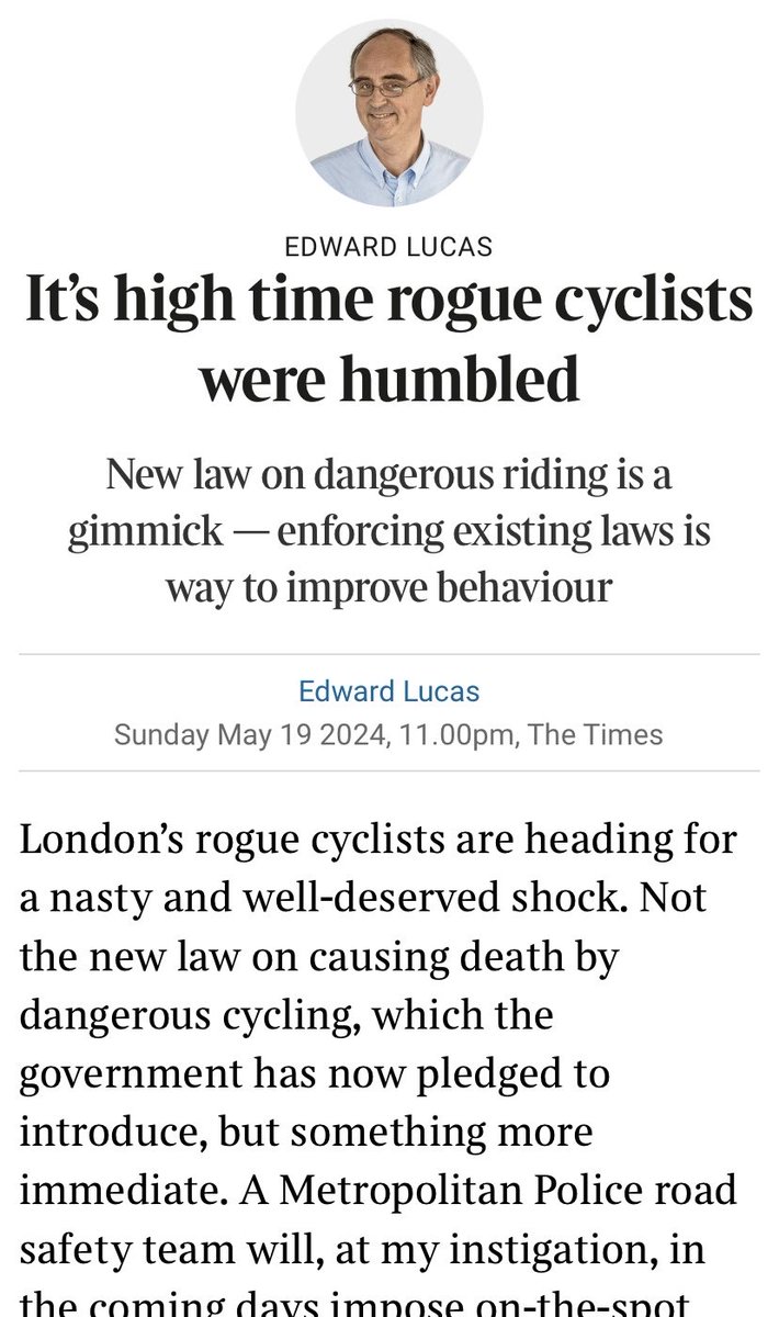 Anti-cycling Columns for Dummies:
1. Include references to “men in Lycra”.
2. Claim to be a cyclist yourself.
3. Don’t mention that 100 pedestrians die after being hit by a car for every 1 who dies after being hit by a cyclist.
