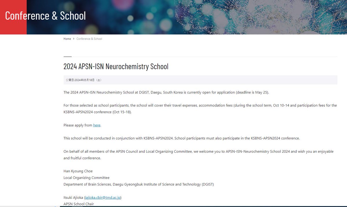 We are excited to announce the application of the 2024 APSN-ISN School to be held between Oct 10-14 at Daegu, South Korea
apsn-neurochemistry.org/conference-sch…