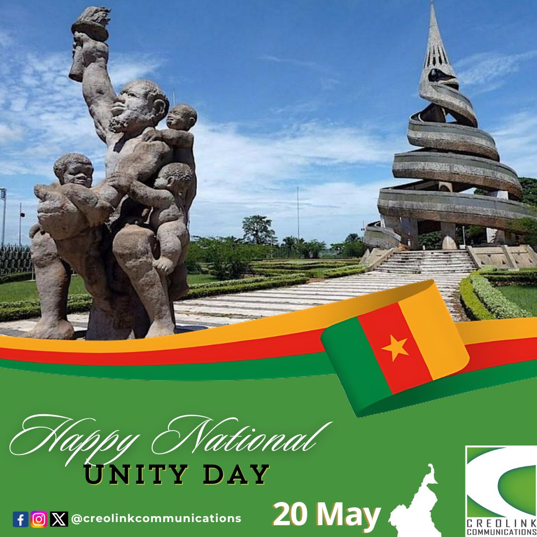 🎉Bonne Fête de l'Unité Nationale /  Happy National Unity Day🎊

#creolink #creolinkcommunications #FêteDeLunité #unité #uniténationale #paix #Cameroun #VivreEnsemble #vivreenharmonie #vivreensembleenpaix
