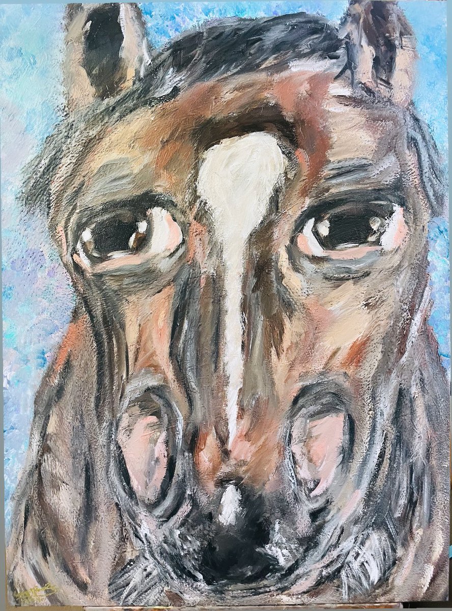 CourtneyPoole00's tweet photo. This 30x40 painting had taken me 2 months to complete, with 2 cups of coffee, an odd sleeping pattern.Onward tackling my next painting. #painting #acrylics #horses #portrait #sportsart #Girlcanthelpit 🎀🐴 https://t.co/vGVHFgqL5i