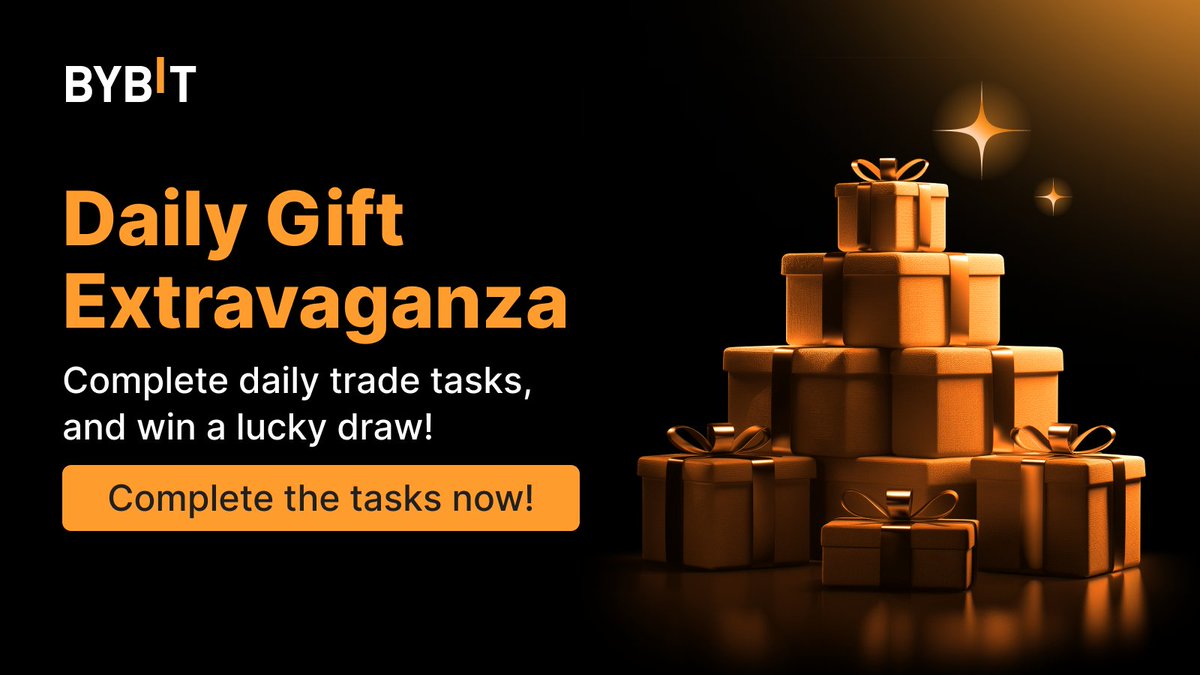 Daily Gift Extravaganza 🎁 Complete easy trading tasks daily and stand to win awesome rewards from the lucky draw! ✅ Check out the tasks: i.bybit.com/Oyuabrz #Bybit