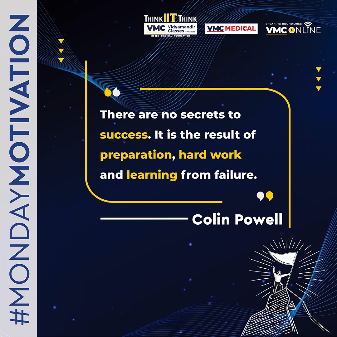 VmcLearning's tweet photo. Embrace the journey! Success isn't a mystery; it's the outcome of #dedication, #perseverance, and the invaluable lessons we gain from setbacks.
.
#VMC #VidyamandirClasses #MondayMotivation #MondayVibes #SuccessJourney #LearnFromSetbacks #KeepGoing #Motivation #Inspiration https://t.co/vpcz60Uw9o
