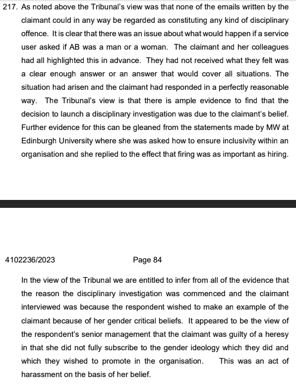 The judgment is excoriating re Mridul Wadhwa, the male who identifies as female who still runs Edinburgh Rape Crisis Centre: for hounding a female employee and seeing sacking women as a legitimate way of achieving a gender ideology-compliant organisation. So: what next for him?