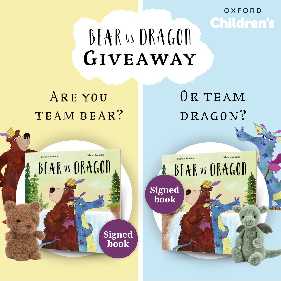 We're giving TWO lucky winners the chance to win a signed copy of #BearVsDragon PLUS a @jellycat Dragon or Bear! To enter, follow us, like and RT this post, and vote Team Bear (🐻) or Team Dragon (🐲) in the comments. UK only. Closes May 31st. Ts&Cs: ow.ly/btYi50RJvno
