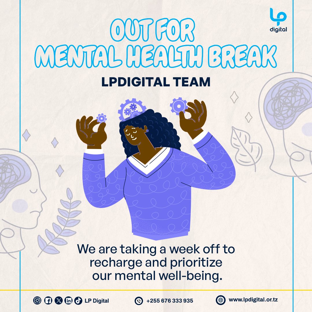 Taking time for #MentalHealth is essential for productivity and well-being. Our team is on a break to recharge, reflect, and return stronger. Remember, self-care is not a luxury—it’s a necessity. You can still reach our HELPLINE 0676333935 #MentalHealthMatters #TeamWellness