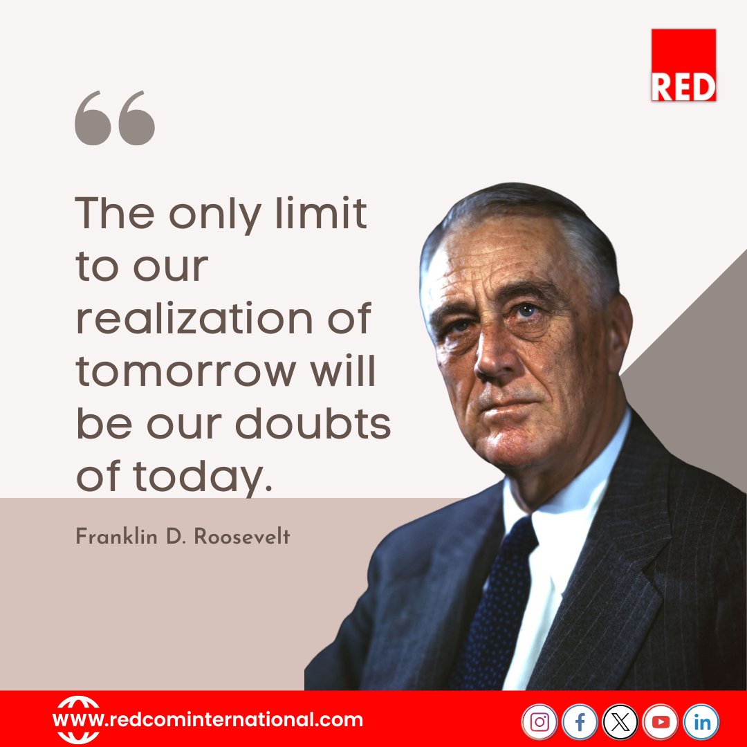 The only thing holding us back from achieving our dreams is our own doubt. 💡 Franklin D. Roosevelt reminds us that our mindset shapes our future. Let go of doubt and embrace the possibilities of tomorrow. #REDComInternational #Export #Import #ImportExport
wix.to/cn0wWME