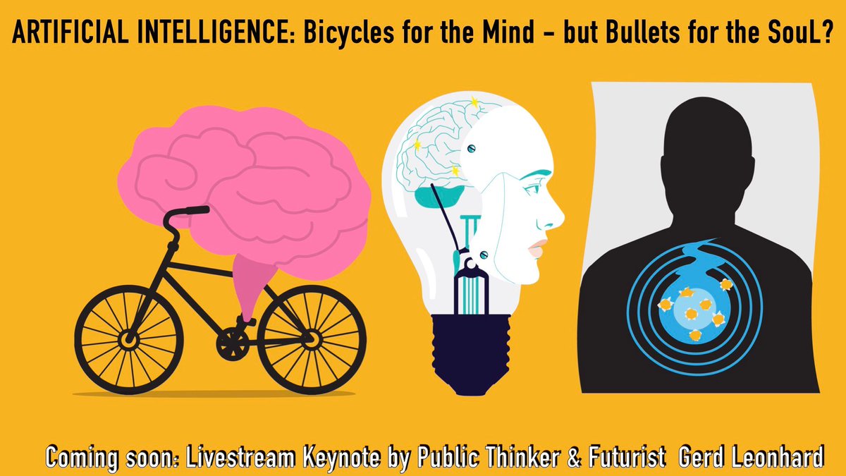 I'm working on a brand-new keynote /story/narrative on what personal AI assistants might do to/for our society, riffing of u know who 'Bicycles for the mind' - but 'Bullets 4 the Soul'. I will announce a new #gerdtalks live stream soon, stay tuned via YT buff.ly/3J3albJ