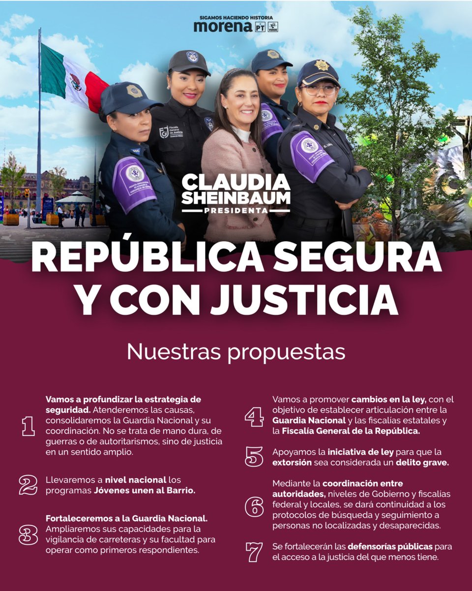 📌Propuestas en materia de #Seguridad presentadas por nuestra futura #Presidenta @Claudiashein #SeguridadEsClaudia #2DeJunioVotaClaudia #VotaTodoMorena 🗳