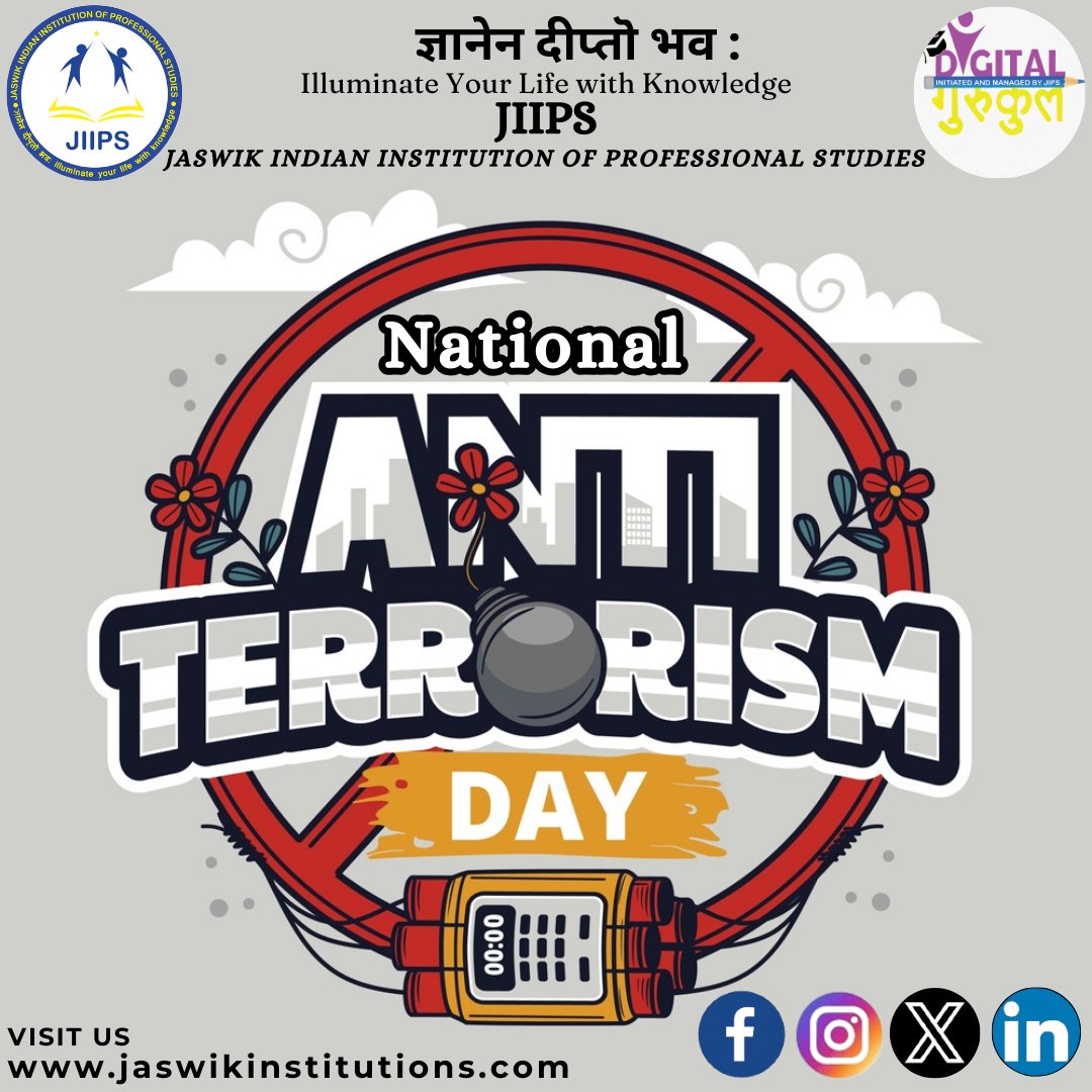 National Anti-Terrorism Day in India, observed on May 21st, promotes unity against terrorism, marking Rajiv Gandhi's assassination anniversary. #jaswikindianinstitutionofprofessionalstudies #NationalAntiTerrorismDay #UnityAgainstTerrorism #RememberingRajivGandhi #PeaceAndHarmony