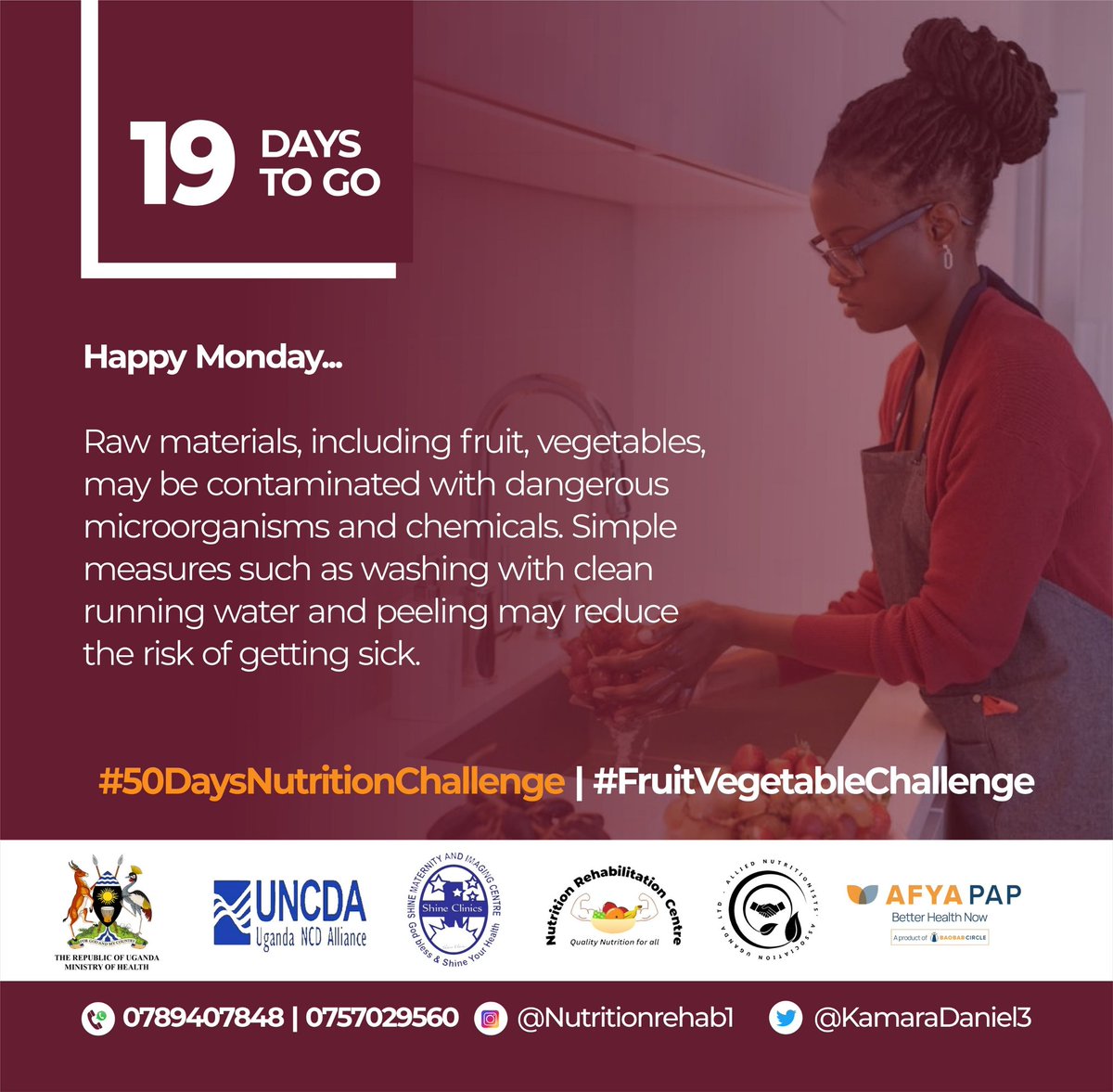 #MondayMotivation | #NutritionistVoice #19Daysleft to conclude the #FruitVegetableIntakeCampaign. What a milestone 👏 Have you been part of the challenge? @KigoziMaggie @ACCESS_UG @ChefKarim02 @Adebare_HA @ps_lukwago @akusonamea @jcrc_official1 @MinofHealthUG