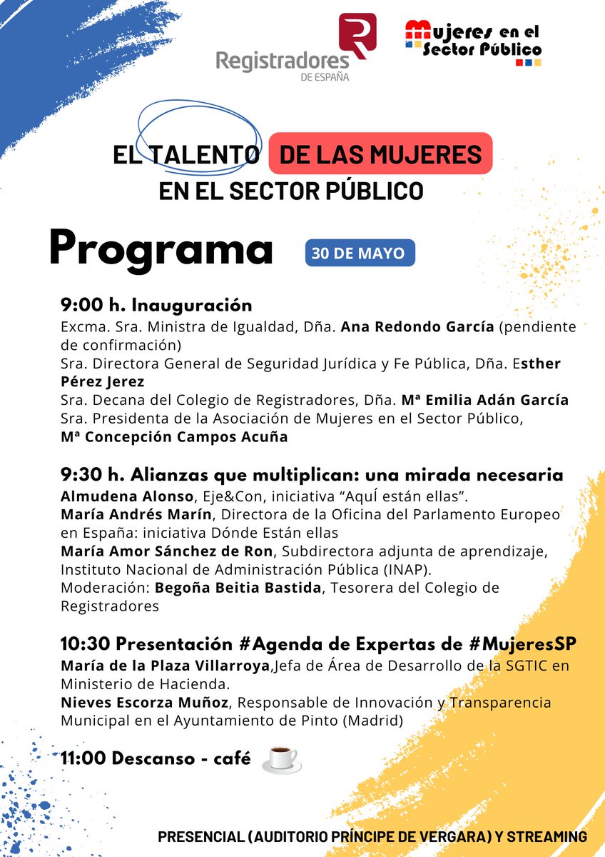 MujeresSP's tweet photo. 📢Conoce el programa actualizado en la jornada sobre Talento de las mujeres en el Sector Público que tendrá lugar el próximo 30 de mayo en Madrid. 
Contaremos también con la @AEPD_es 
Más info e inscripciones aquí 👇
https://t.co/zNHd6qaJq5 https://t.co/1akr9GBiK0