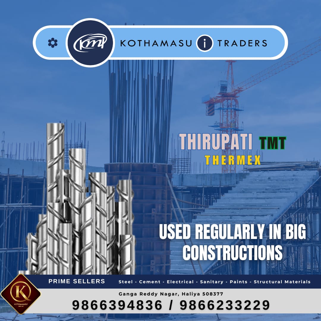 Kothamasuitrade's tweet photo. #thirupati #tmt #steel #bars #homeconstruction #concreteroof #beams #colomns #available with @kothamasuitrade #Prime #sellers in #steel #cement #electrical #sanitary #paints #structuralmaterial one stop #shopping for all #construction #materials #likes #insta #viral #trending https://t.co/syAXlAjlL6