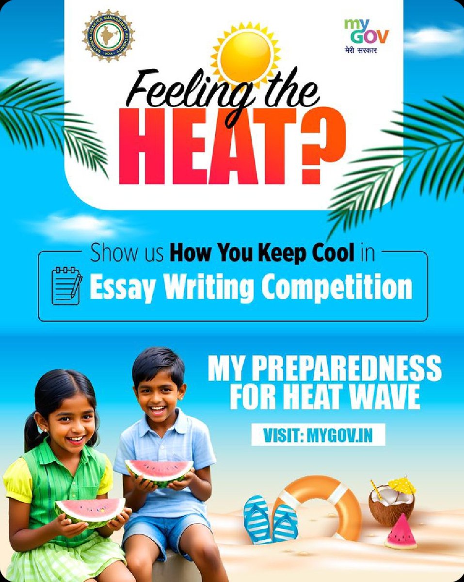 Join the 'Essay Writing Competition on My Preparedness for Heat Wave' on #MyGov! Share your thoughts on heatwave readiness and spark innovative solutions. Visit: mygov.in/task/essay-wri… #NewIndia #Heatwave @mygovindia @MIB_India @PIB_India @KVS_HQ