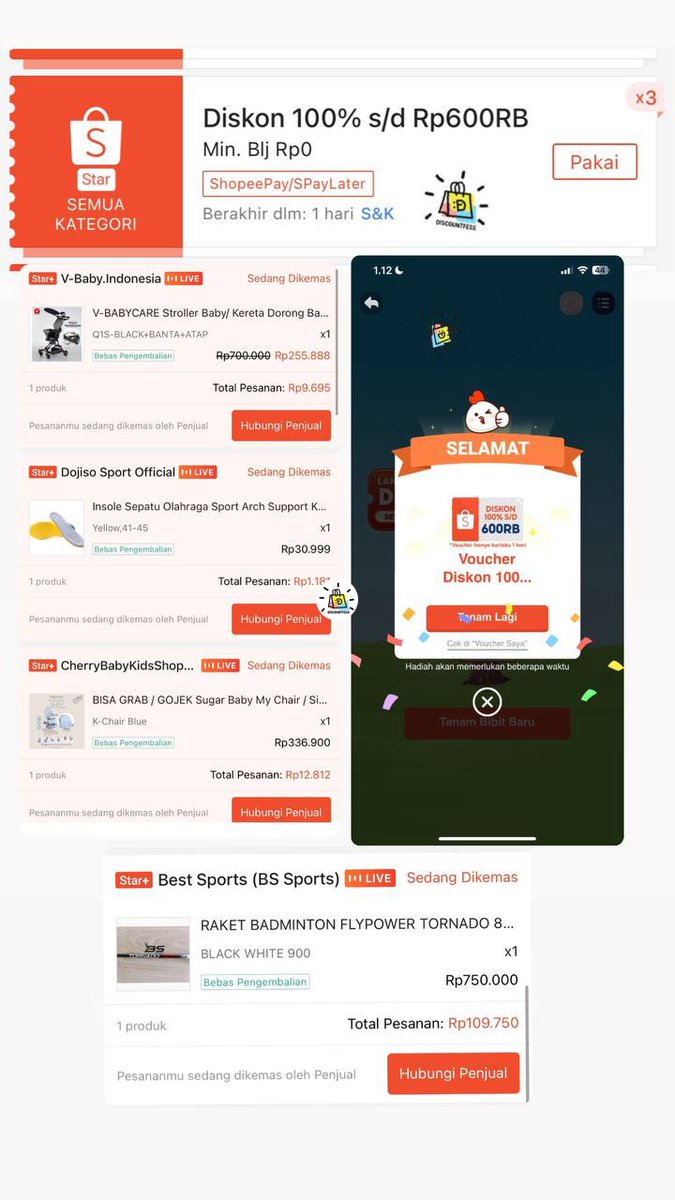 discountfess's tweet photo. df Masya Allah lagii,, voucher 600k nya ada 3, dan bisa dipake semuanyaa 😭 masih gemeteran sampe sekarang, langsung di co keburu ilang. https://t.co/XtblWzxRNY