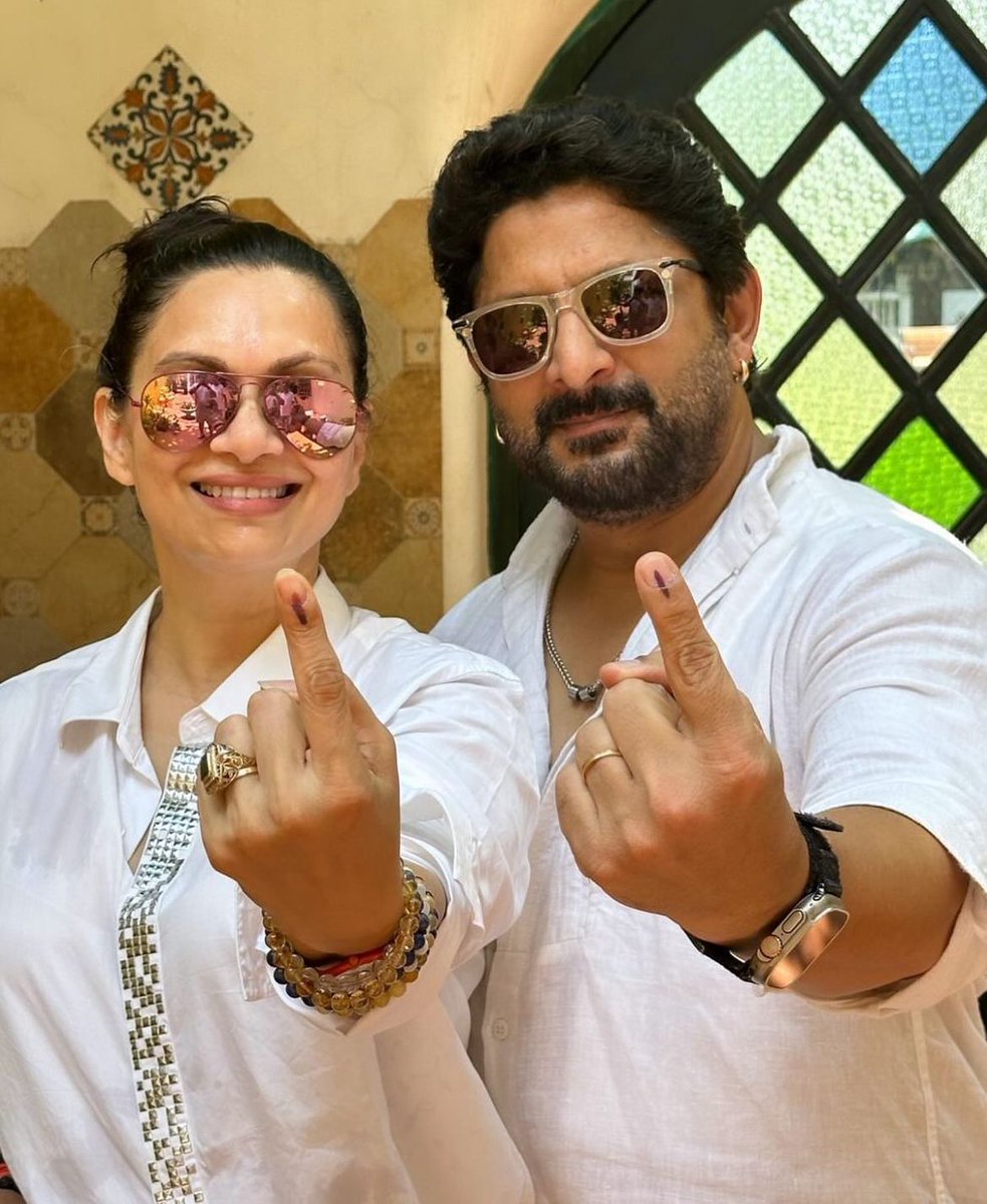 #ArshadWarsi clicked with wife #MariaGoretti  post casting their votes in Mumbai today.