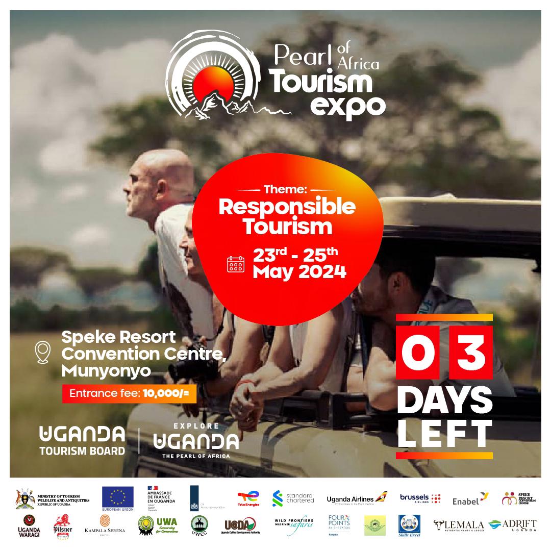 Only 3 days left until #POATE2024! The anticipation is soaring as we prepare to showcase the best of Uganda's tourism. Don't miss out on this incredible opportunity to explore, network, and discover what makes Uganda the Pearl of Africa. Entrance is UGX 10,000 at the gate.