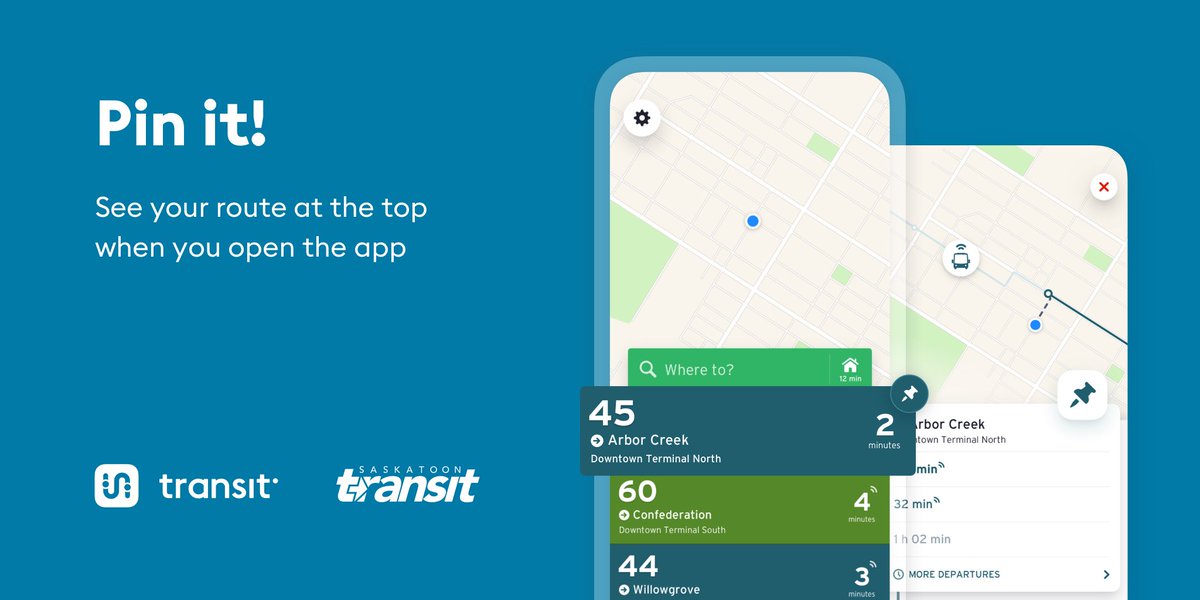No more scrolling, squinting, searching. When you use @transitapp, tap the pin 📌 on your top transit routes & they’ll automatically appear up top. You can get alerts about disruptions and see that route's ETAs as soon as you open the app!
