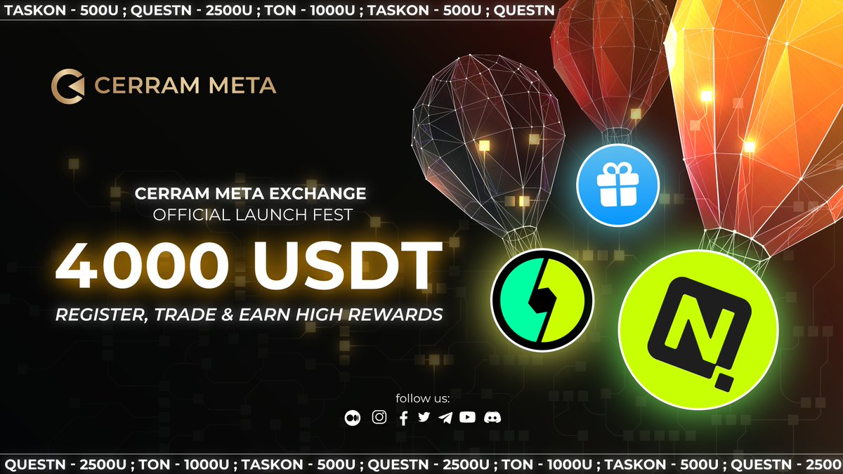 🚀CRM 啟動嘉年華🚀

為慶祝 CRM 交易所正式啟動，我們將在三個獎池一共送出 4500USDT：

QuestN Pool: 2500 USDT &amp; CRM VIP 銀卡
Ton Pool：1000 USDT
TaskOn Pool: 500 USDT

🔗：app.questn.com/quest/90500104…

🌟加入我們的社群，一起歡慶加密資產交易平台CRM的啟動🍕

#CRM #CerramMetaHub #Airdrop